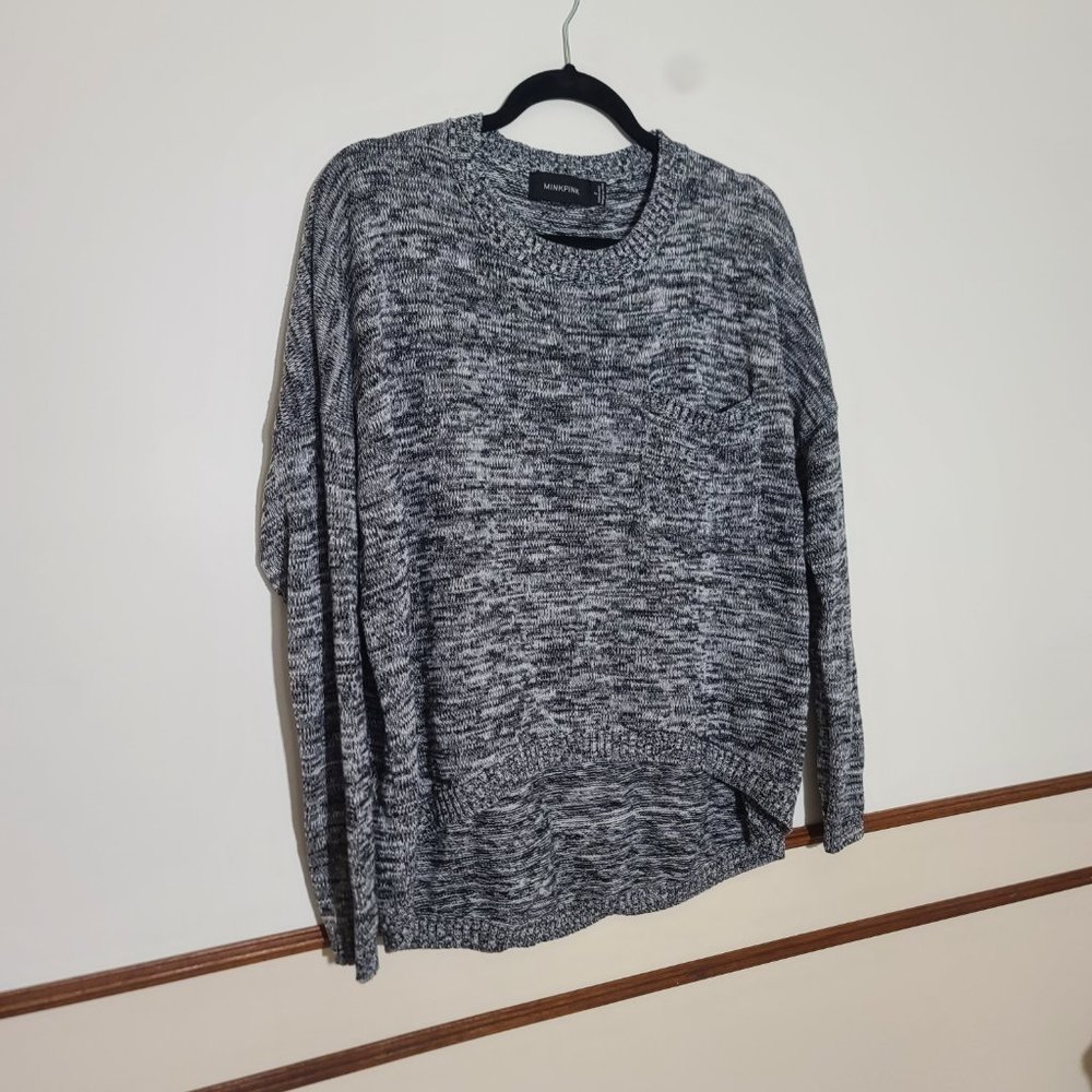 MINKPINK; Marble Grey Knit Sweater Boatneck High Low Drop Shoulder